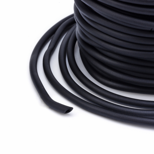 4mm Hollow Rubber Cord with a 2mm hole - sold per 10cm increments - Black