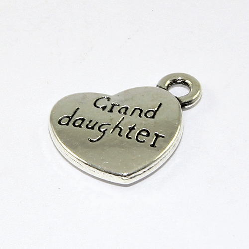 Grand Daughter Heart Charm - Platinum - 2 Pieces