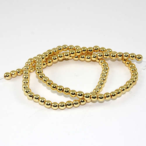 4mm Electroplated Hematite Beads - 38cm Strand - Gold Plated