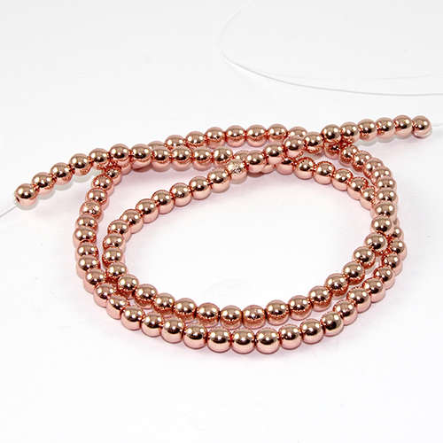 4mm Electroplated Hematite Beads - 38cm Strand - Rose Gold Plated