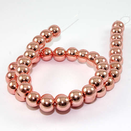 10mm Electroplated Hematite Beads - 38cm Strand - Rose Gold Plated