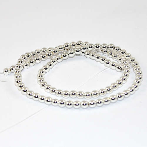 4mm Electroplated Hematite Beads - 38cm Strand - Silver Plated