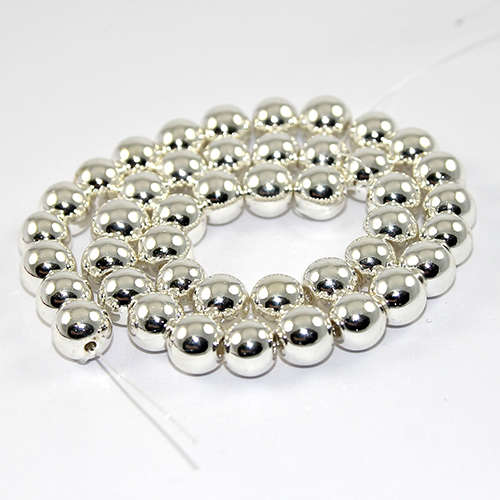 10mm Electroplated Hematite Beads - 38cm Strand - Silver Plated