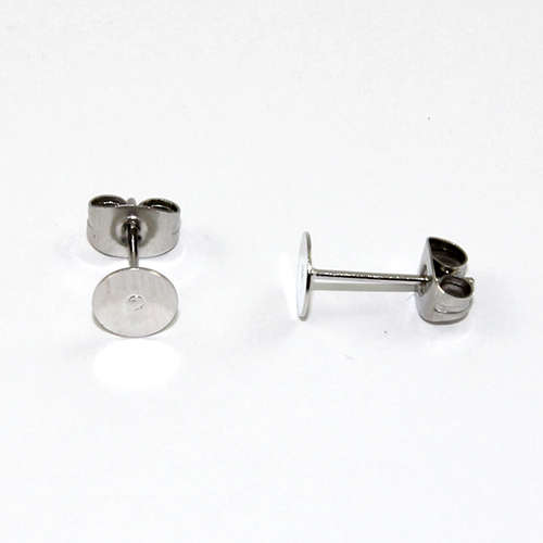 6mm Flat Pad Stud & Butterfly Back - Pair - Stainless Steel