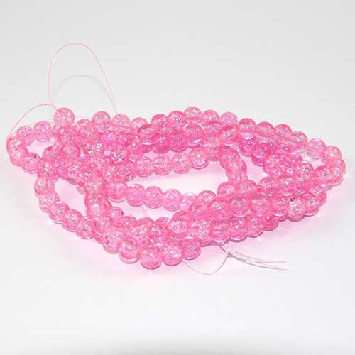 6mm Crackle Glass Beads - 78cm Strand  - Light Pink