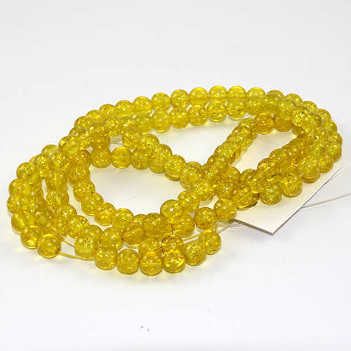 6mm Crackle Glass Beads - 78cm Strand  - Yellow