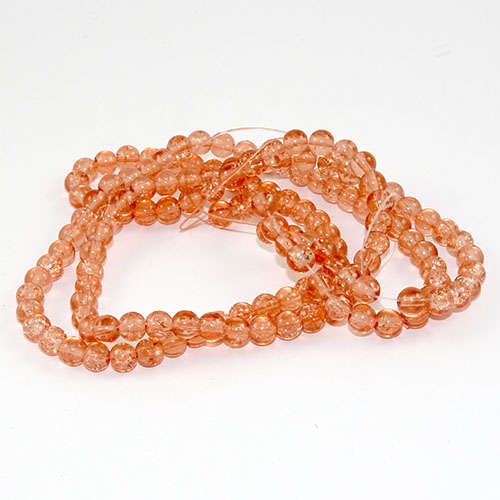 6mm Crackle Glass Beads - 78cm Strand  - Peach
