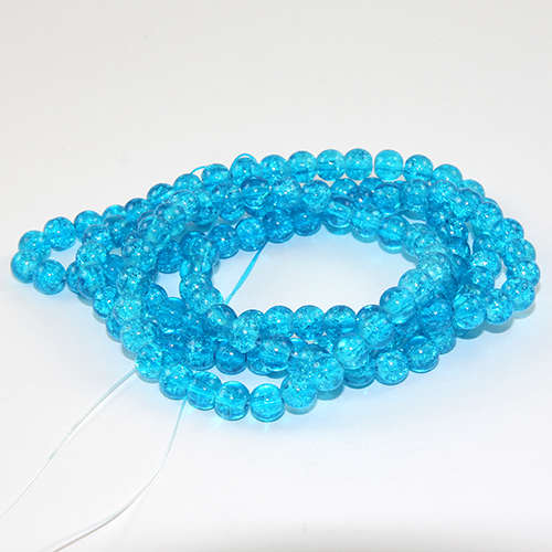 6mm Crackle Glass Beads - 78cm Strand  - Sea Blue