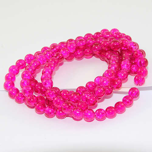 6mm Crackle Glass Beads - 78cm Strand  - Fuchsia