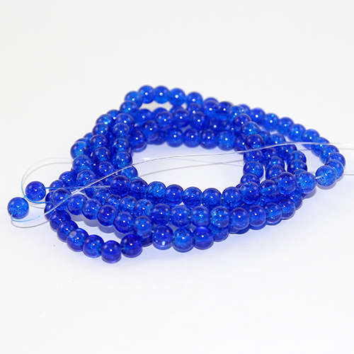 6mm Crackle Glass Beads - 78cm Strand  - Electric Blue
