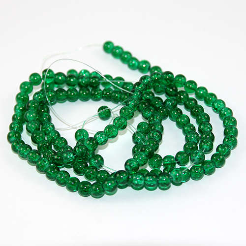 6mm Crackle Glass Beads - 78cm Strand  - Emerald