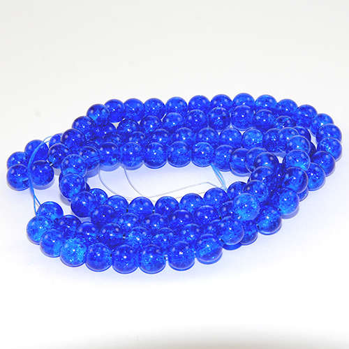 8mm Crackle Glass Beads - 78cm Strand  - Electric Blue