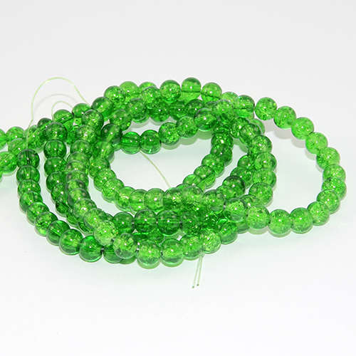 6mm Crackle Glass Beads - 78cm Strand  - Green