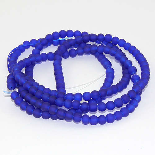 4mm Frosted Glass Beads - 78cm Strand - Blue
