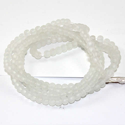 4mm Frosted Glass Beads - 78cm Strand - White