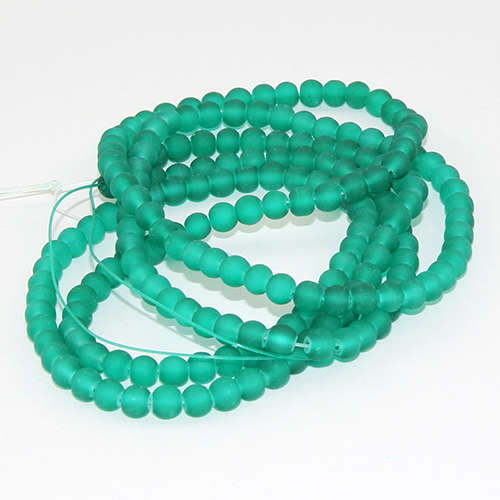 4mm Frosted Glass Beads - 78cm Strand - Sea Green