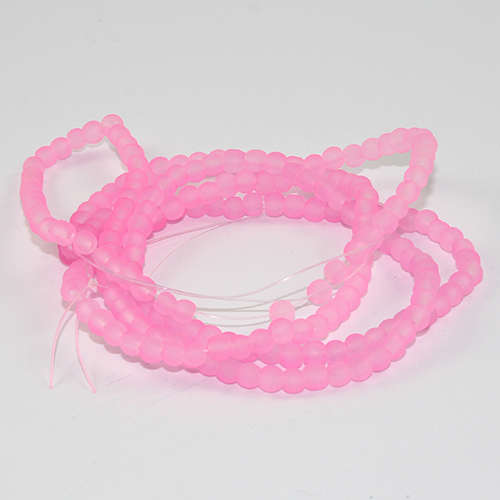 4mm Frosted Glass Beads - 78cm Strand - Light Neon Pink