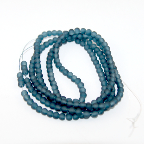 4mm Frosted Glass Beads - 78cm Strand - Sea Blue