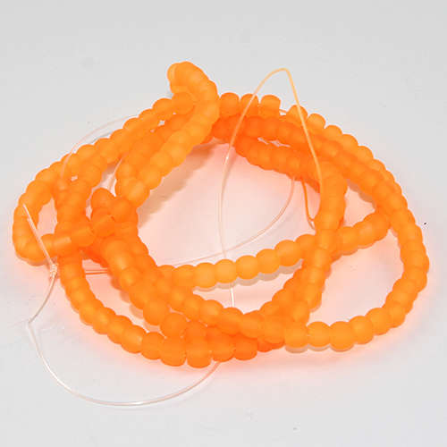 4mm Frosted Glass Beads - 78cm Strand - Neon Orange