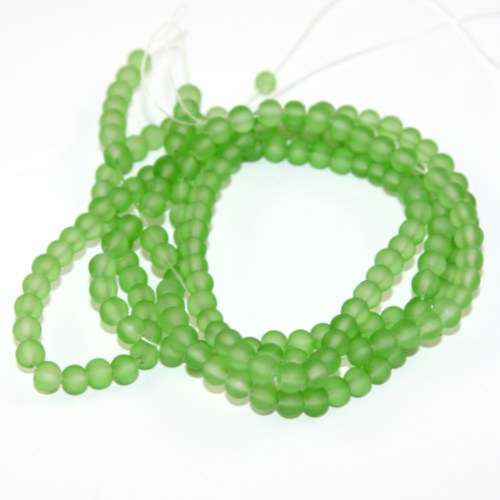 4mm Frosted Glass Beads - 78cm Strand - Green