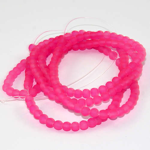 4mm Frosted Glass Beads - 78cm Strand - Dark Neon Pink