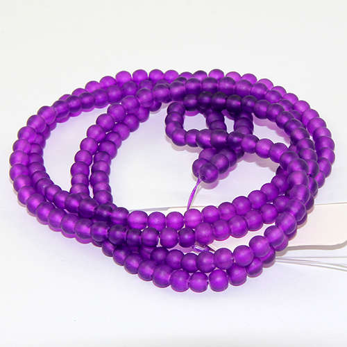 4mm Frosted Glass Beads - 78cm Strand - Purple