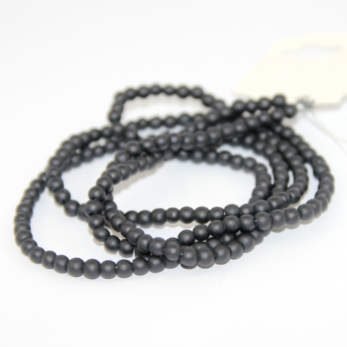4mm Frosted Glass Beads - 78cm Strand - Black