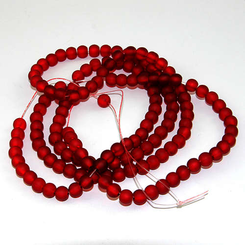 6mm Frosted Glass Beads - 78cm Strand - Burgundy