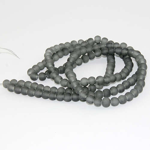 6mm Frosted Glass Beads - 78cm Strand - Grey