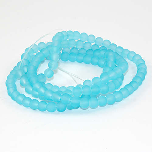6mm Frosted Glass Beads - 78cm Strand - Light Blue