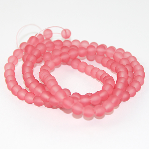 6mm Frosted Glass Beads - 78cm Strand - Rose