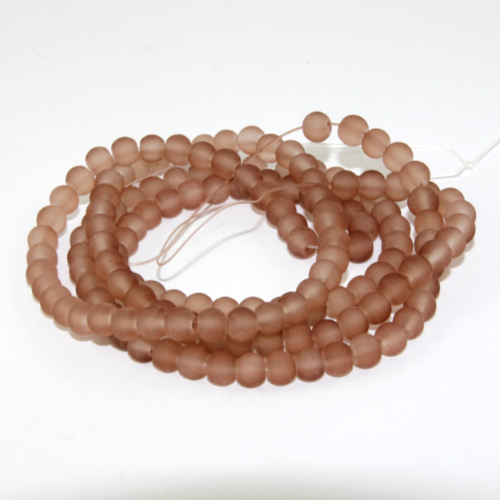 6mm Frosted Glass Beads - 78cm Strand - Toffee