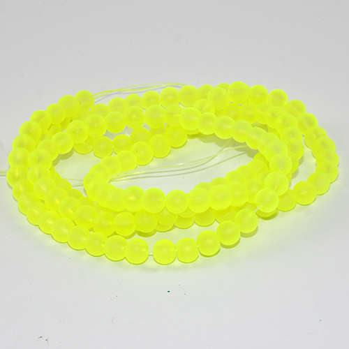 6mm Frosted Glass Beads - 78cm Strand - Neon Yellow