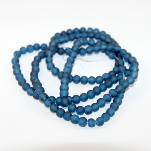 6mm Frosted Glass Beads - 78cm Strand - Sea Blue