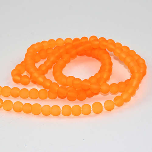 6mm Frosted Glass Beads - 78cm Strand - Neon Orange