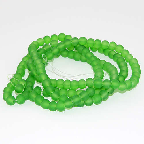 6mm Frosted Glass Beads - 78cm Strand - Green