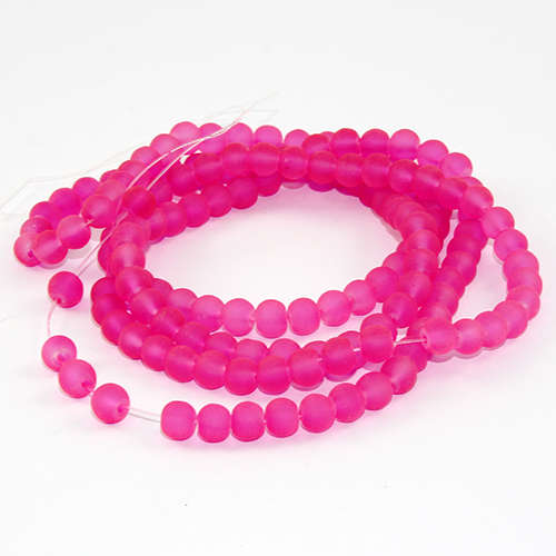 6mm Frosted Glass Beads - 78cm Strand - Dark Neon Pink