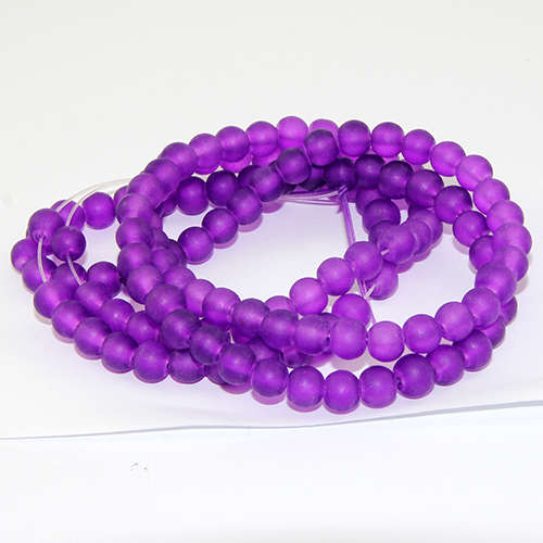 6mm Frosted Glass Beads - 78cm Strand - Purple