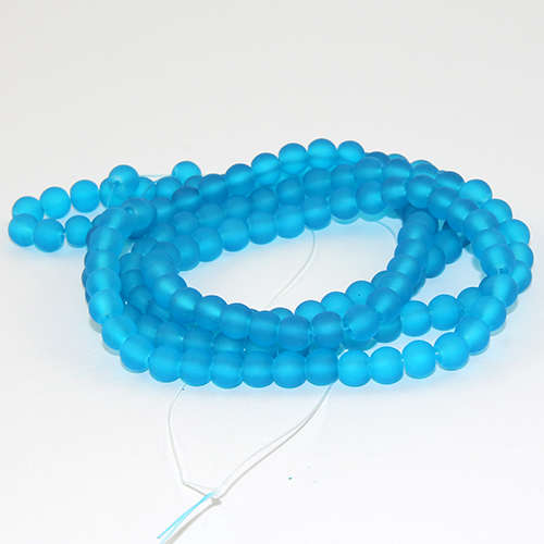 6mm Frosted Glass Beads - 78cm Strand - Turquoise
