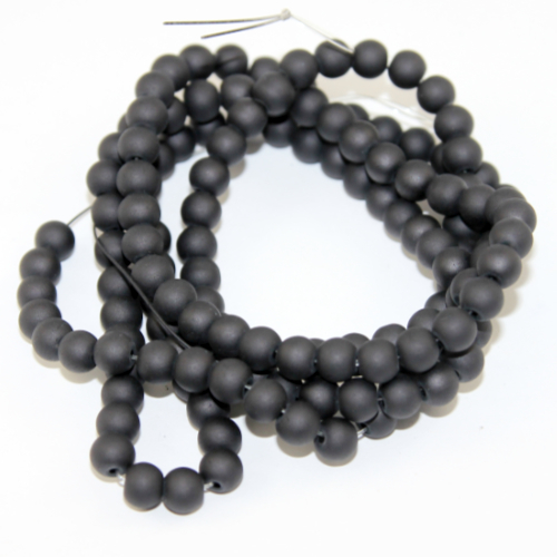 6mm Frosted Glass Beads - 78cm Strand - Black
