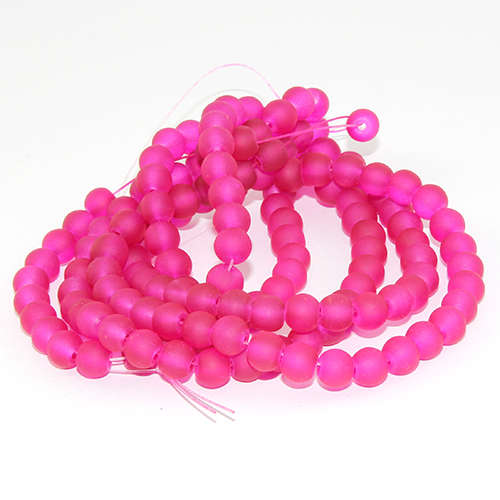 6mm Frosted Glass Beads - 78cm Strand - Fuchsia