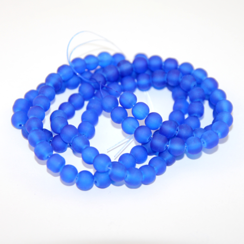8mm Frosted Glass Beads - 78cm Strand - Blue