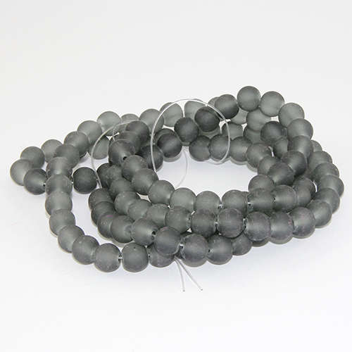 8mm Frosted Glass Beads - 78cm Strand - Grey