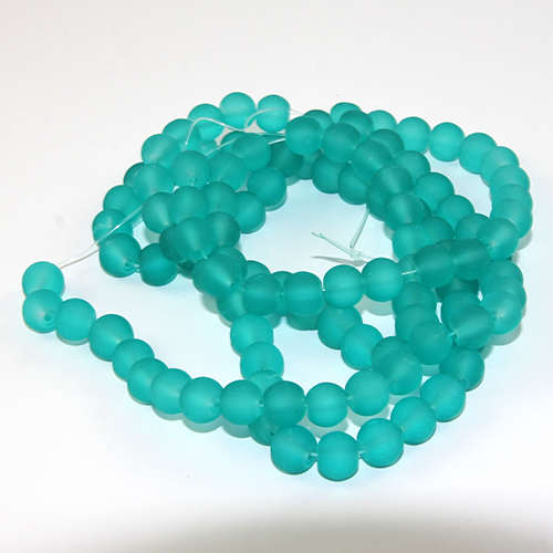8mm Frosted Glass Beads - 78cm Strand - Sea Green