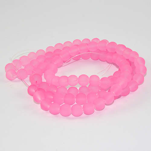 8mm Frosted Glass Beads - 78cm Strand - Light Neon Pink