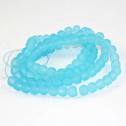 8mm Frosted Glass Beads - 78cm Strand - Light Blue