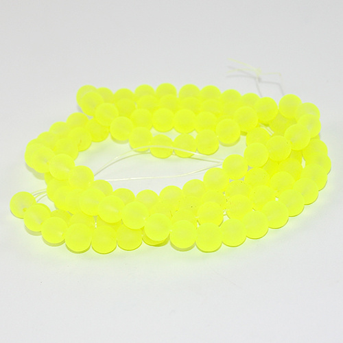 8mm Frosted Glass Beads - 78cm Strand - Neon Yellow