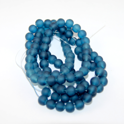 8mm Frosted Glass Beads - 78cm Strand - Sea Blue