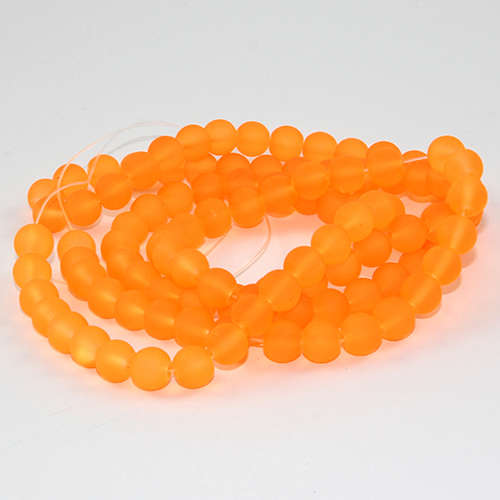 8mm Frosted Glass Beads - 78cm Strand - Neon Orange