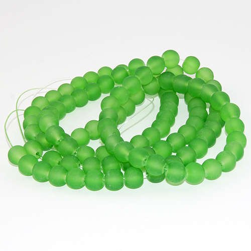 8mm Frosted Glass Beads - 78cm Strand - Green